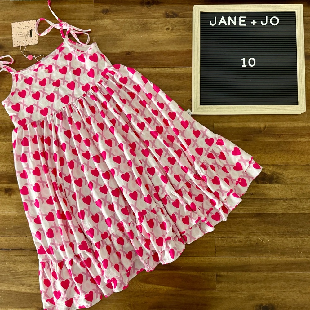 NWT Jane + Jo Girls XO Valentine Pink Heart House Dress 10 Sleeveless Ruffle